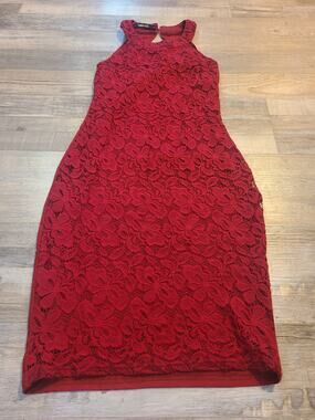 Sunnylady small women's red halter neck floral lace overlay dress